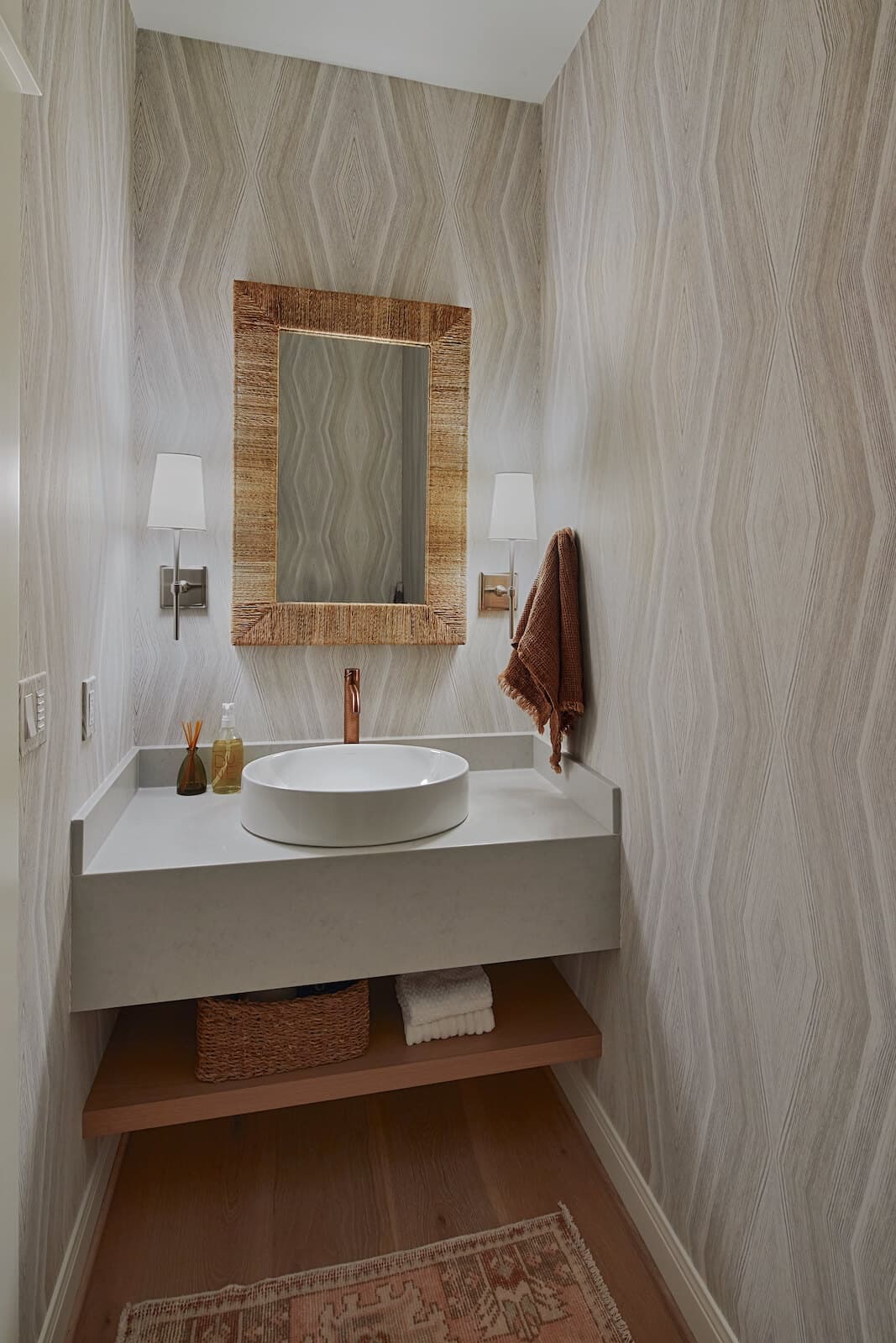 bathroom vanity with custom round sink installed